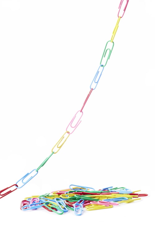 Preview: Paperclip Grouped Into Piles And Chains On White Background