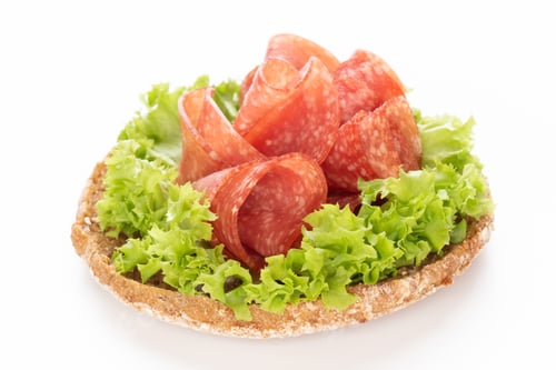 Preview: Sandwich With Salami Sausage On White Background.