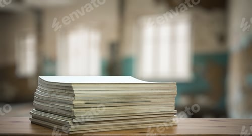Preview: Stack Of Old Magazines On Wooden Table In The Living Room