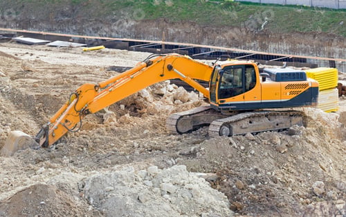 Preview: Modern Yellow Excavator On Construction Site