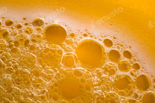 Preview: Yellow Oil Bubbles On Water, Cooking Oil Background.