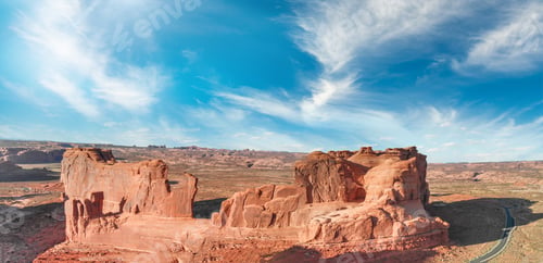 Preview: Arches National Park, Panoramic Aerial View At Sunset.
