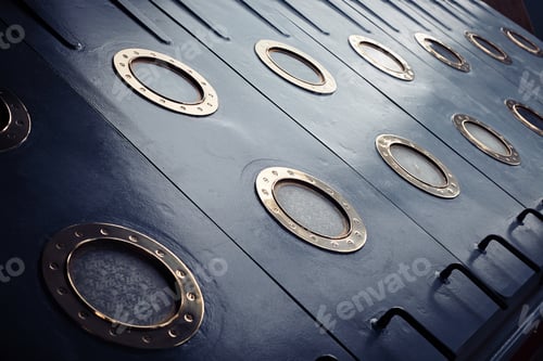 Preview: Armored Portholes Of Brass With Brass Screws. A Military Ship Of The Early 20Th Century. Background