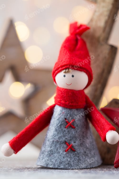 Preview: Christmas Greeting Card. Noel Gnome Background. Christmas Symbol.