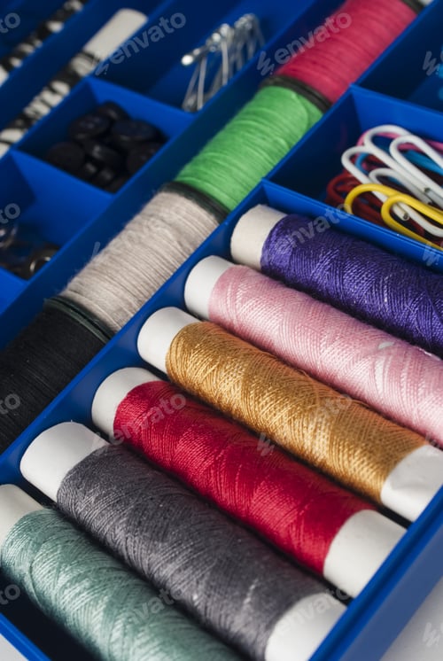 Preview: Row Of Thread Spools, Skein Collection, Top View
