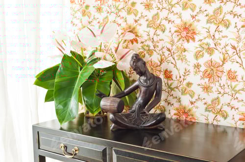 Preview: Side Table With Flowers And Interior Decoration Next To Bright Window