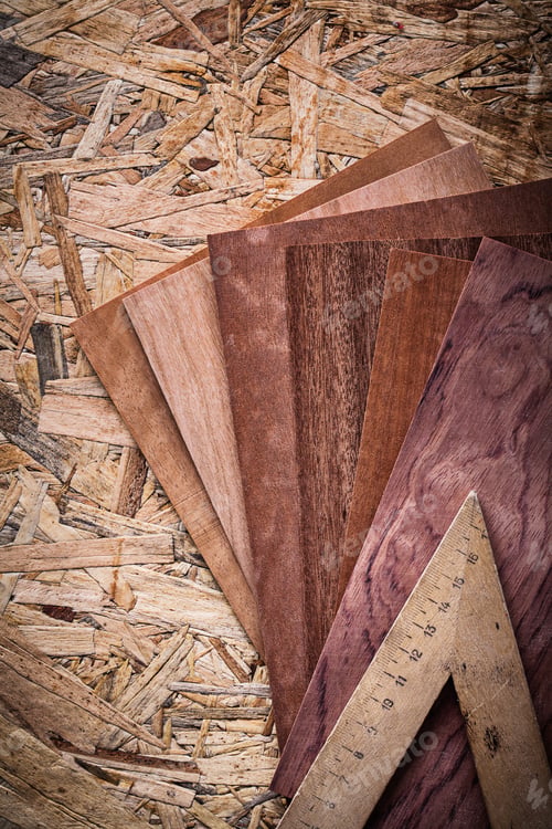 Preview: Veneer Sheets Ruler On Wooden Board Construction Concept.