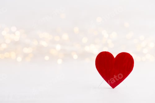 Preview: Red Heart, Valentine Day Greeting Card. Bokeh Background.