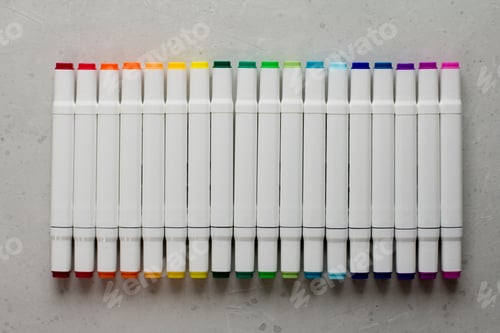 Preview: Set Bright Multi-Colored Felt-Tip Pens Or Markers With Designation Numbers, Name Of Color