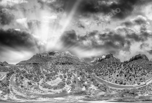 Preview: Zion National Park Panoramic Aerial View At Sunset, Utah.