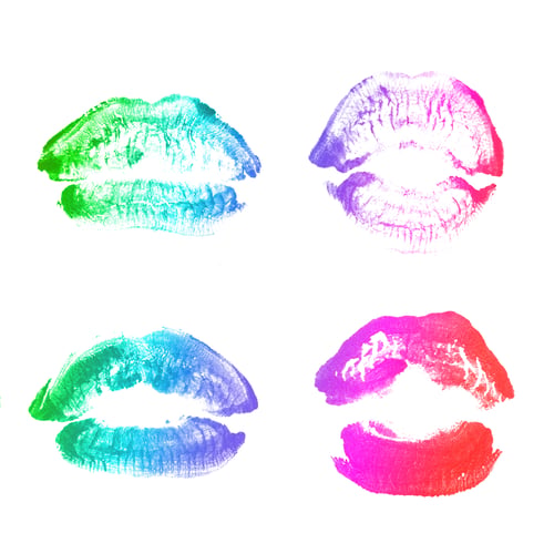 Preview: Female Lips Lipstick Kiss Print Set For Valentine Day And Love Collection Isolated On White