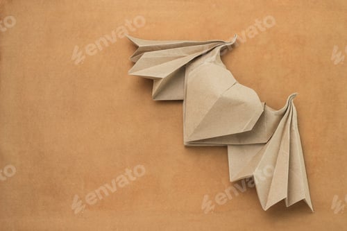 Preview: Origami Paper Heart Mockup. Selective Focus. Old Vintage Craft Background