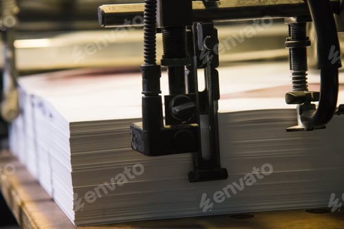 Preview: Printing Presses At Work In The Printing. Printed Sheets Of Paper Are Served In The Printing Press