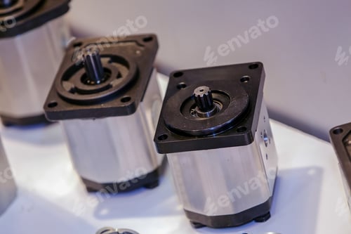 Preview: Closeup New Design Of Parts For Machine On Exhibition Show; Note Shallow Depth Of Field