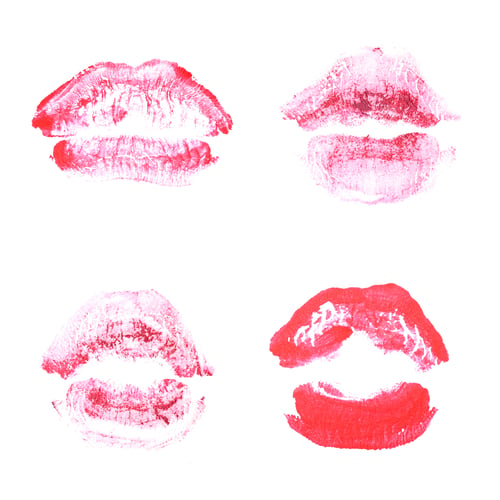 Preview: Female Lips Lipstick Kiss Print Set For Valentine Day And Love Collection Isolated On White