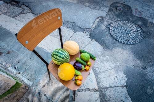 Preview: Selling Biological Vegetables And Fruits On A Chair In The South Of Italy