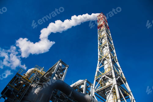 Preview: Pipes Of An Industrial Enterprise Against The Sky. Heavy Industry