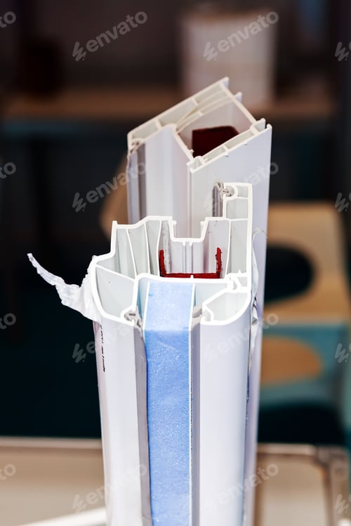 Preview: Window Profile Cut Of With Metal, Glass And Insulation