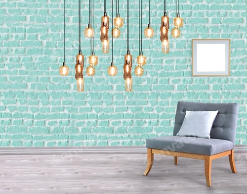 Preview: Chair and Modern Lighting Against an Aqua Wall