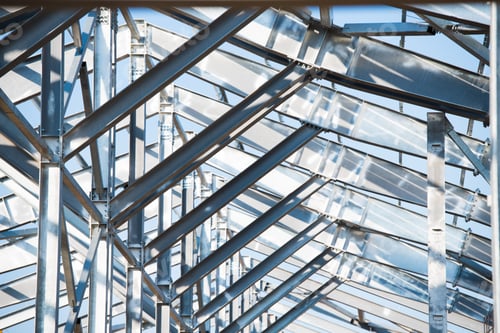 Preview: Steel Frame Workshop Is Under Construction Against A Blue Sky. New Technology Steel Frame For