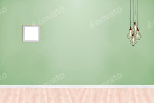 Preview: Stylish Room Interior with Green Wall and Lighting