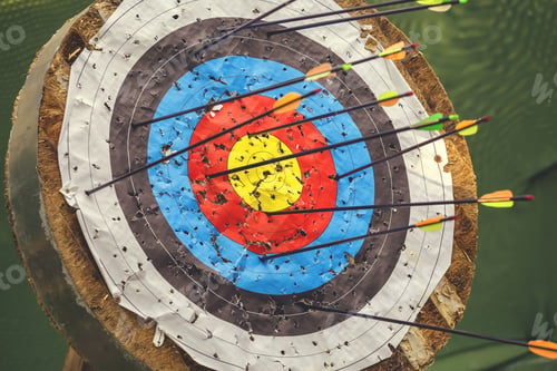 Preview: Archery Target With Arrows. Abstract Concept: Hit Goals And Focus On Success. Vintage Style.
