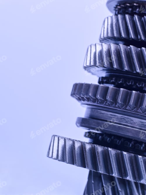 Preview: The Group Of Gears, A Detail Of The Mechanism On The White Background. Studio High-Resolution Image.