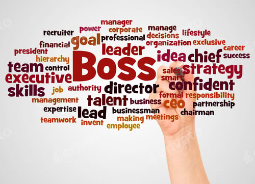 Preview: Boss Word Cloud And Hand With Marker Concept On White Background.