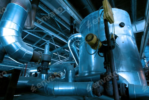 Preview: Industrial Zone, Steel Pipelines And Cables In Blue Tones