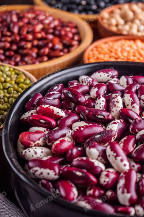 Preview: Fresh Organic Natural Beans On Wooden Rustic Background