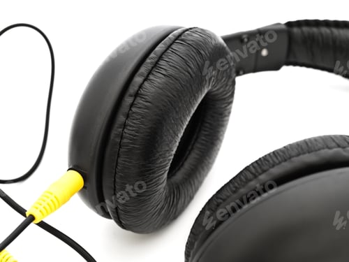 Preview: Modern Black Headphones Over White Background