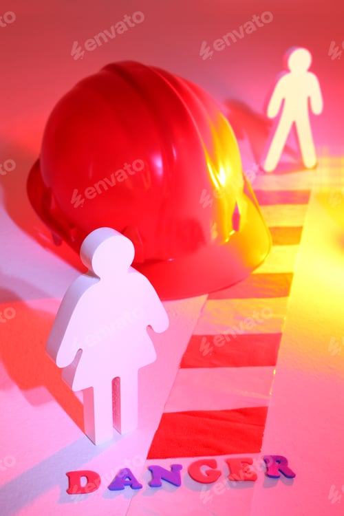 Preview: Dangerous Working Environment. Hard,Hat,Chevron And Warning Light With Two Human Figures