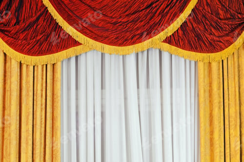 Preview: Fragment Of Curtained Window With Tulle And Lambrequin