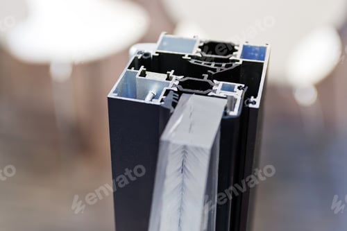 Preview: Window Profile Cut Of With Metal, Glass And Insulation