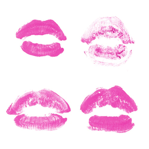 Preview: Female Lips Lipstick Kiss Print Set For Valentine Day And Love Collection Isolated On White