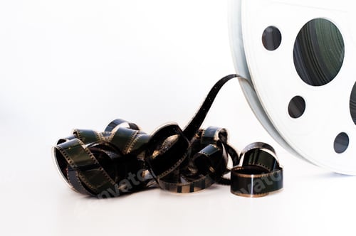 Preview: Vintage 35 Mm Movie Cinema Reel On White Background Film Unrolled And Copy Space