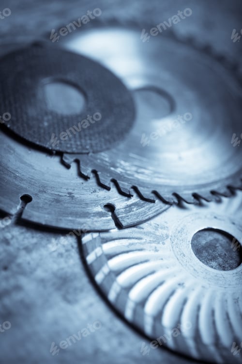 Preview: Color Image Of Some Cutting Disks On A Wooden Plank.