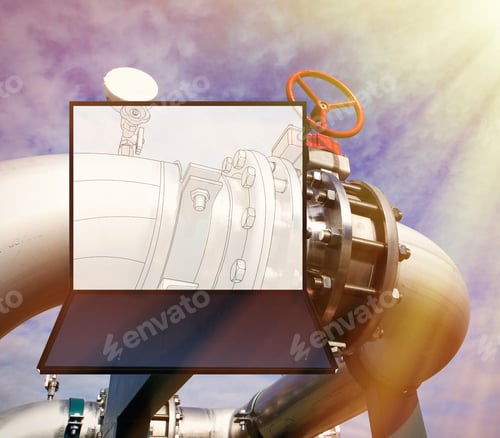 Preview: Wireframe Computer Cad Design Of Pipelines For Modern Industrial Power Plant
