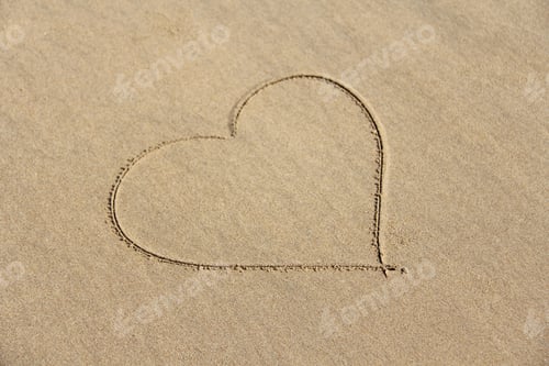 Preview: The Heart Is Painted On The Sand. Design With Copy Space. Top View.