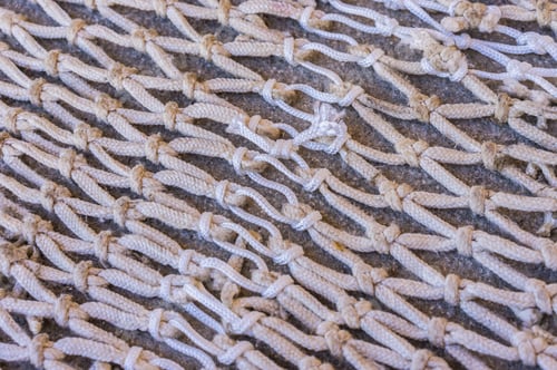 Preview: Gray White Fishing Net, Knotted Netting Pattern Background Texture.