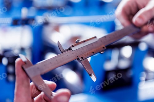 Preview: Male Hands Hold Vernier Caliper And Measure Steel Collar.