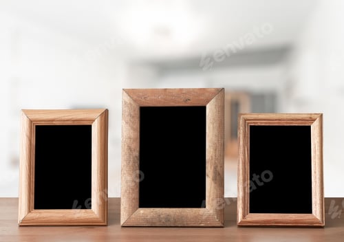 Preview: Photo Frames On The Wooden Table In The Living Room