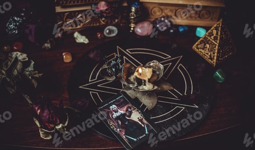 Preview: Seance Of Fortune Telling On A Tarot Cards, Candles And Fortune-Telling Objects. The Concept Of