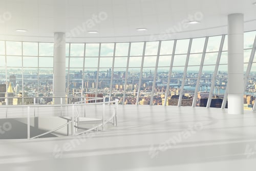 Preview: Empty Light Office With Cityview And Stairs 3D Render