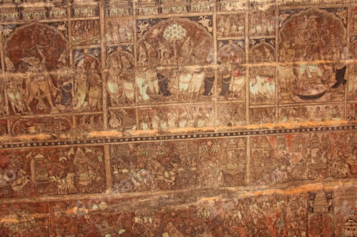 Preview: Frescoes And Ancient Drawings Paintings And Scenes On The Ceiling In Shiva Virupaksha Temple