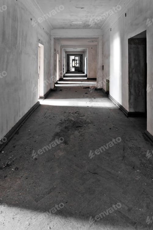 Preview: Ruins Of An Abandoned Luxury Hotel. Contrast Images With Shadows.