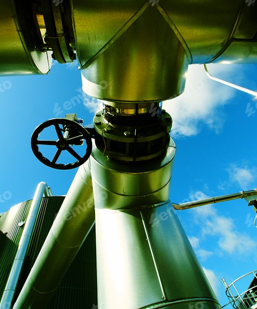 Preview: Industrial Zone, Steel Pipelines And Equipment In Green Tones