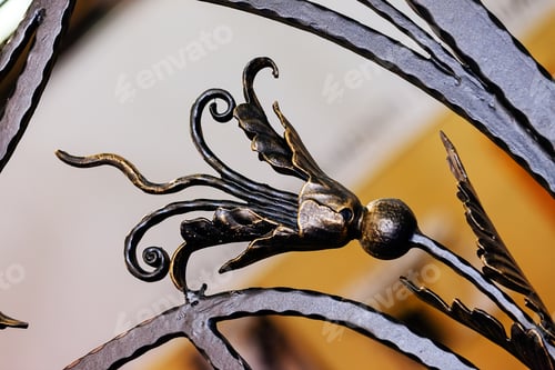 Preview: Details, Structure And Ornaments Of Wrought Iron Fence With Gate