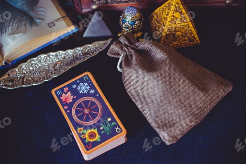 Preview: Mystical Atmosphere, View Of Tarot Card On The Table, Esoteric Concept, Fortune Telling And
