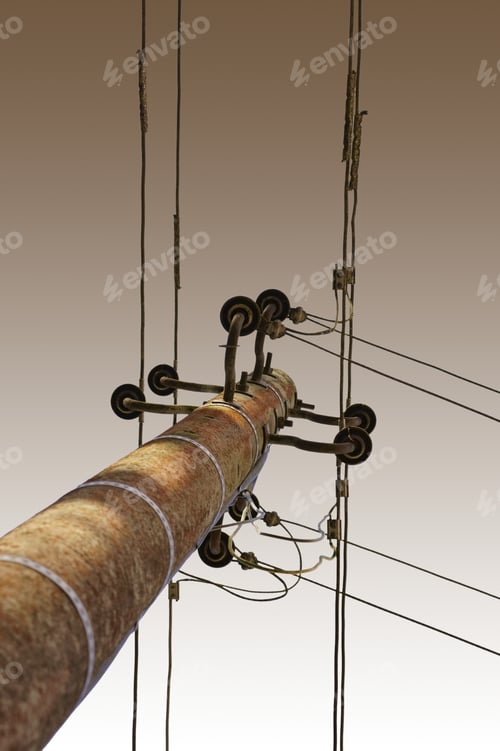 Preview: The Angle And Under View Of The Pipes And Coils Of Electric Cable Mast / Isolated Cable Mast